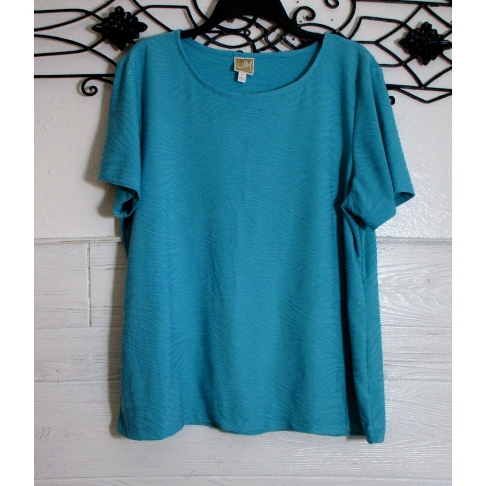 JM Collection Knit Top Women's Size XL Blue Short Sleeve Round Neck